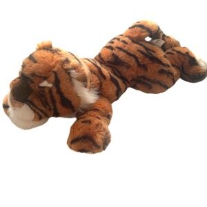 FAO Schwarz 16" Tiger Plush Stuffed Animal Floppy Laying Orange Black White